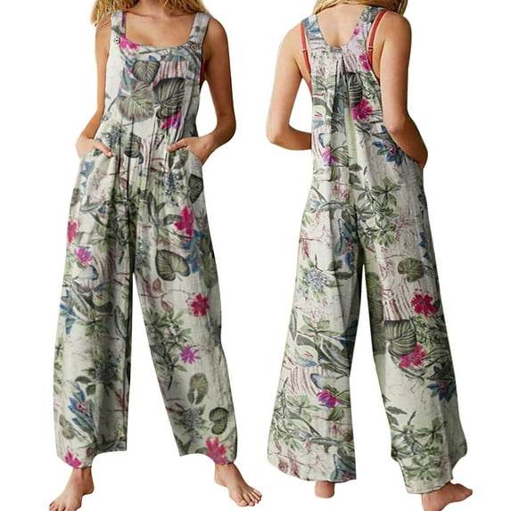 Jxzom Women's Boho Print Wide Leg Loose Fit Overall, S