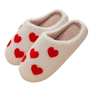 Jxzom Women's Valentine Fuzzy Slippers Cute Heart Print Slippers Furry Keep Warm House Shoes Valentine’s Day Gifts