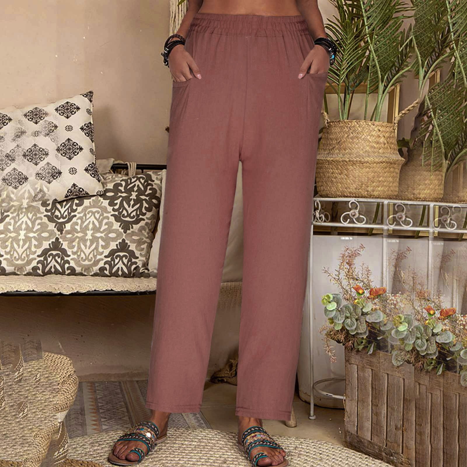 Jyeity 2023 Fall Specials, Spring And Solid Color Loose Full Length Pants Fanka  Leggings Coffee Size 2XL(US:12) 