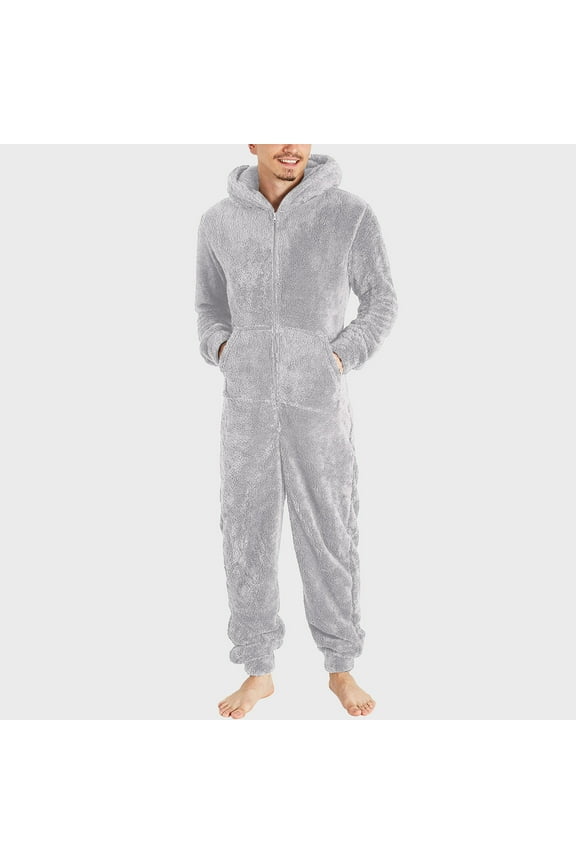 Big Saving Little Time Men Long Sleeve Hooded Jumpsuit Pajamas Casual Winter Warm Rompe Sleepwear One-piece leggings Chainsaw Pants Gray Size 12