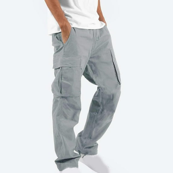 Jyeity Big Saving for Him Men Solid Casual Multiple Pockets Outdoor Straight Type Fitness Cargo Trousers Pants Emt Pants Gray Size 10
