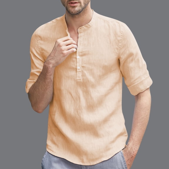 Jyeity Button Mens Shirts Solid Color Breathable Casual Short Sleeve Stand Collar T Shirts Tops M