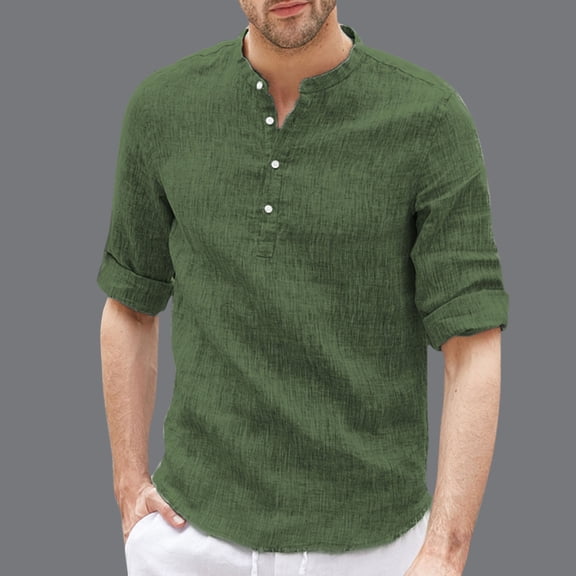 Jyeity Button Mens T Shirts Solid Color Breathable Casual Short Sleeve Stand Collar Shirts Tops L