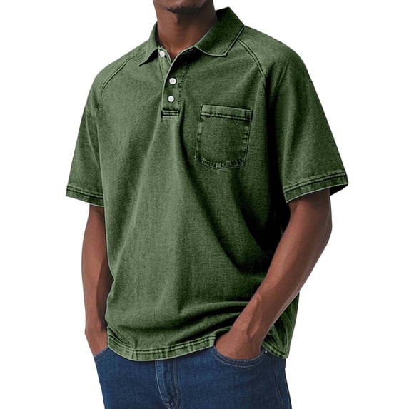 Jyeity Button Shirts for Men Vintage Solid Color Breathable,Short Sleeve Collar T Shirts Tops L