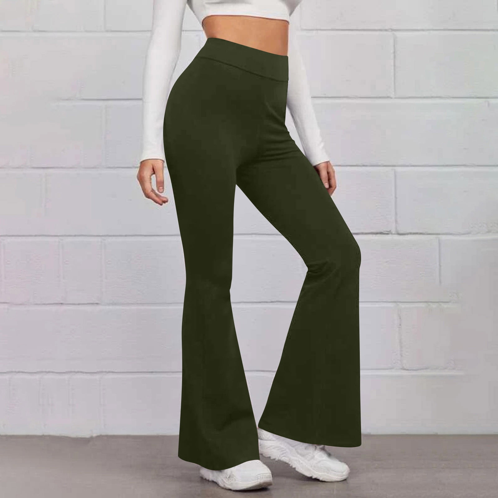 Jyeity Early 2000s Women'S Fashion, Slim High Elastic Waist Solid Color  Sports Yoga Flare Pants Plus Size Pants For Curvy Women Army Green Size  S(US:4) 