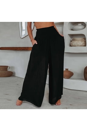 Fall New Arrivals, Spring/Versatile Wide Leg Pants Pants For Women Black Size L(US:8)