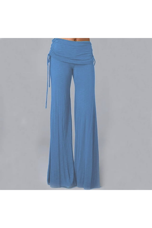 Fall Women'S Fashion, Loose High Waist Wide Leg Pants Workout Out Leggings Trousers Yoga Gym Flare Pants Forbidden Pants Leggings Light Blue Size M(US:6)