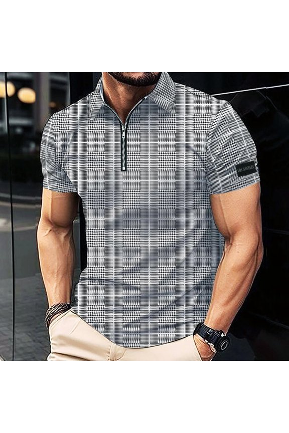 Jyeity Half-Zip Mens Breathable Casual Solid Color Short Sleeve Collar Shirts Tops S