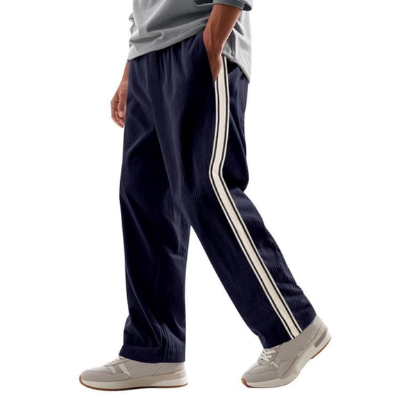 Jyeity Mens Pants Corduroy Casual Striped Straight Leg Elastic Waist Loose with Pockets Pants S