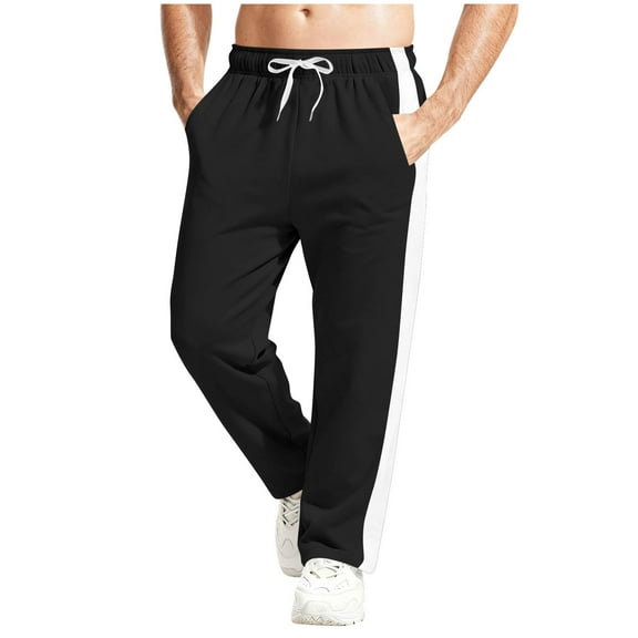 Jyeity Mens Pants Drawstring Fashion Straight Leg Elastic Waist Loose with Pockets Black Pants S