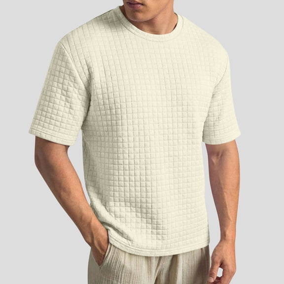 Jyeity Mens Shirts Breathable Casual Solid Color Short Sleeve Crewneck T Shirts Tops L