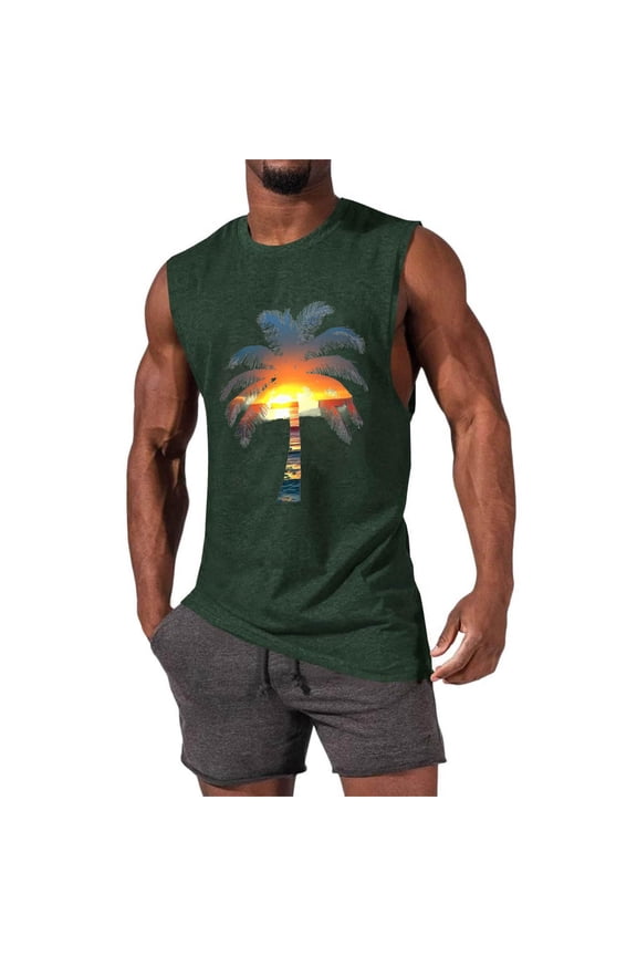Mens Tank Tops Crew Neck Sporty Tank Tops Print Casual Breathable Tank Top
