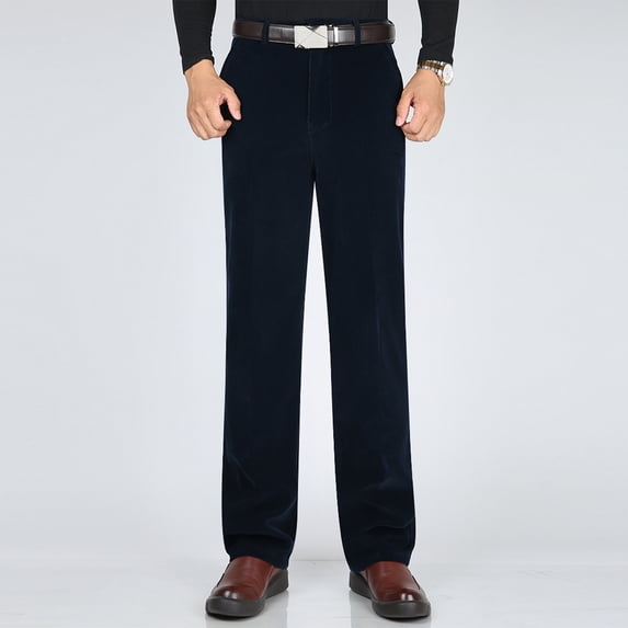 Jyeity Mens Work Pants Corduroy Loose Zipper Pockets Cargo Pants Casual Button Elastic Waist Pants L