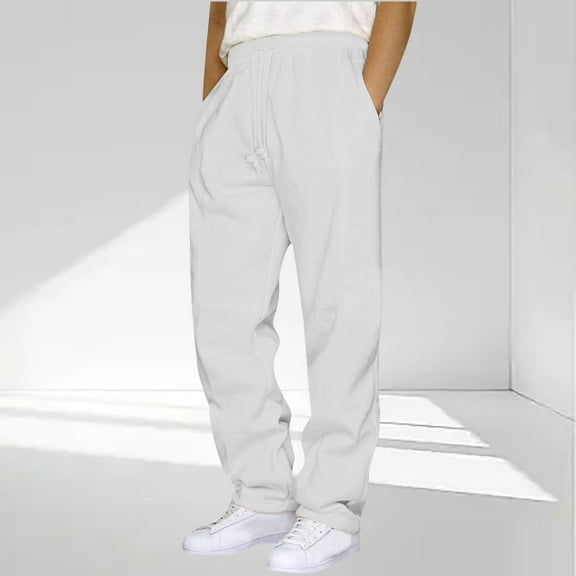 Jyeity Mens Work Pants Elastic Waist Loose Cargo Pants with Pockets Drawstring Fashion Straight Leg Pants 5XL