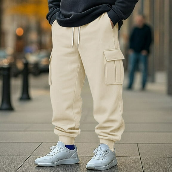 Jyeity Mens Work Pants Loose with Pockets Cargo Pants Drawstring Fashion Elastic Waist Pants S