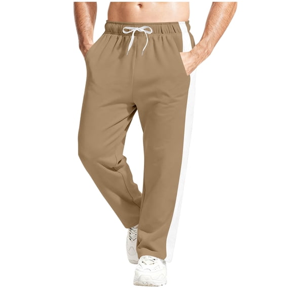 Jyeity Mens Work Pants Loose with Pockets Straight Leg Drawstring Fashion Elastic Waist Khaki Pants S