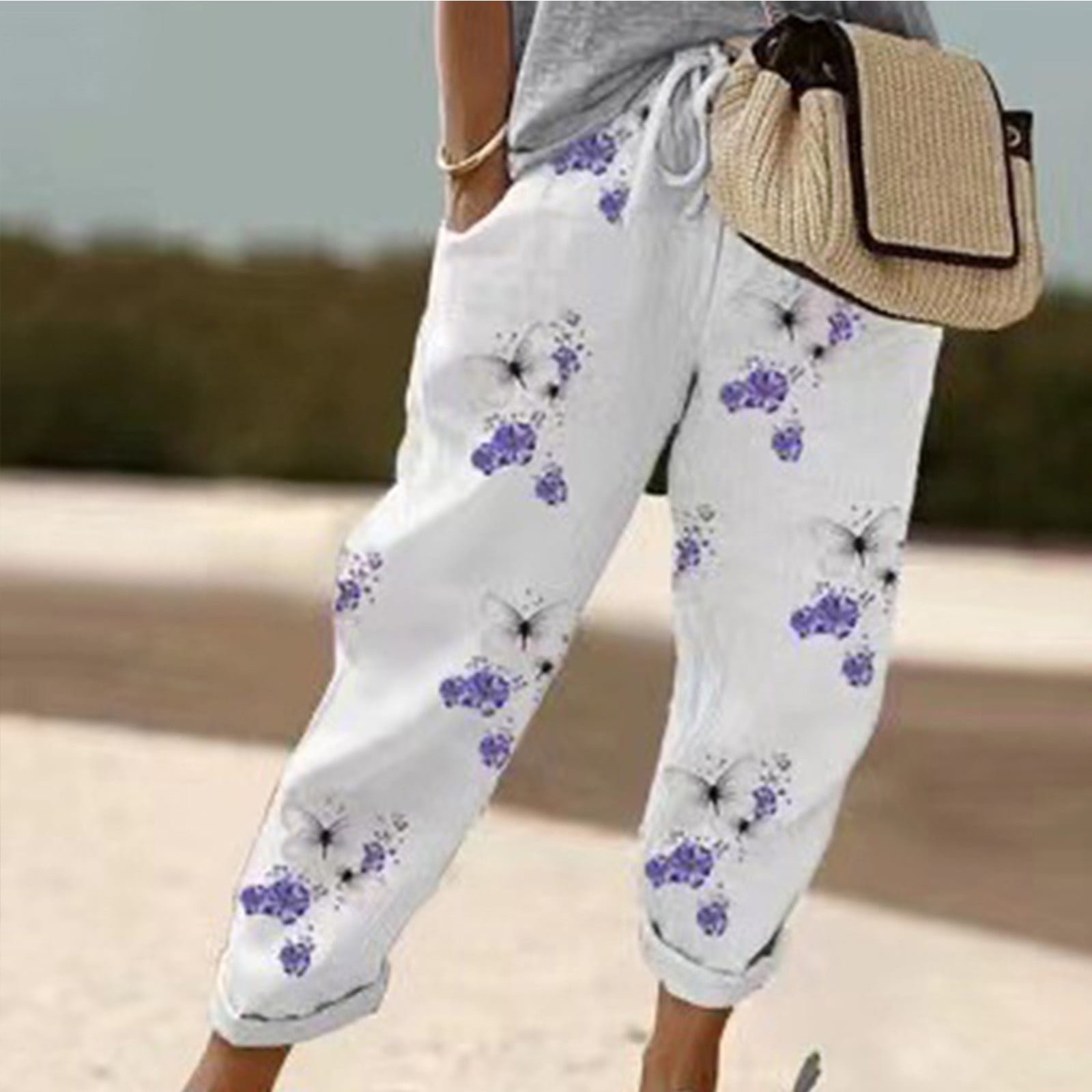 Jyeity Mini Brand Fashion, Printed Straight Pants Leggings Depot Joggers  For Women Purple Size 2XL(US:12) 