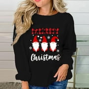 Jyeity New Fall Collection Christmas Casual Long Sleeve Printed Ladies Sweatshirts Tops Cute Tops For Teen Girls Black Size XXL(US:12)