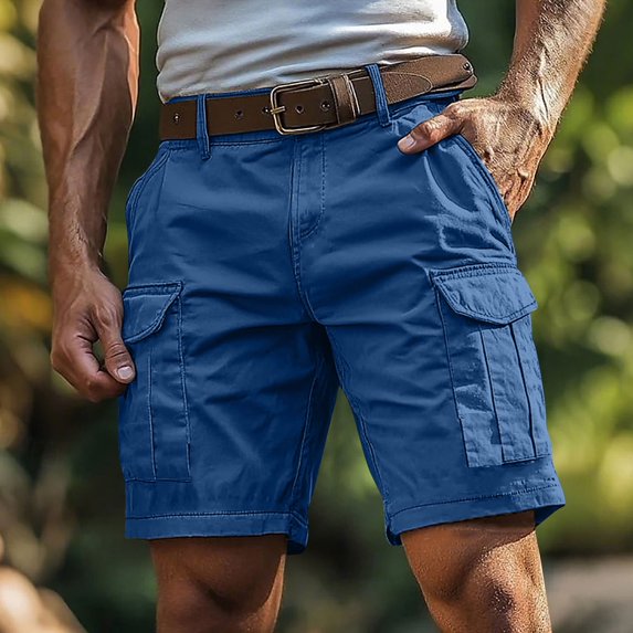 Jyeity Shorts for Men Cargo Breathable Solid Zipper,Sporty,Comfort Waist Workout Blue Shorts
