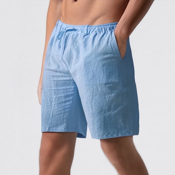 Jyeity Shorts for Men Sporty Drawstring Breathable Linen Fashion Elastic Waist,with Pockets Light Blue Shorts