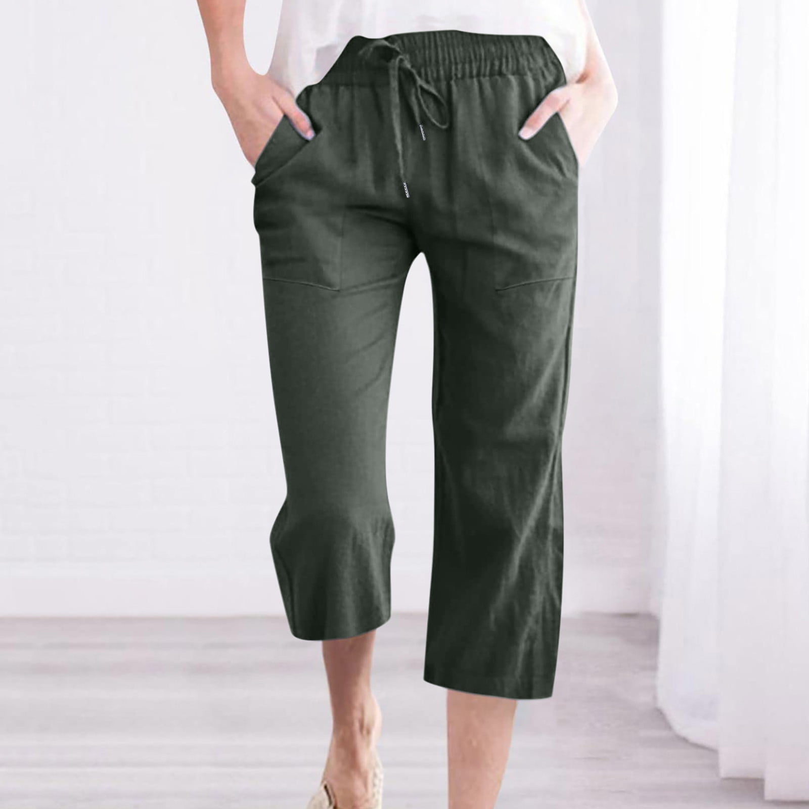 Jyeity Teacher Gifts, Solid Color Elastic Loose Pants Straight Wide Leg  Trousers With Pocket Shapermint Leggings High Waist Green Size XL(US:10) 