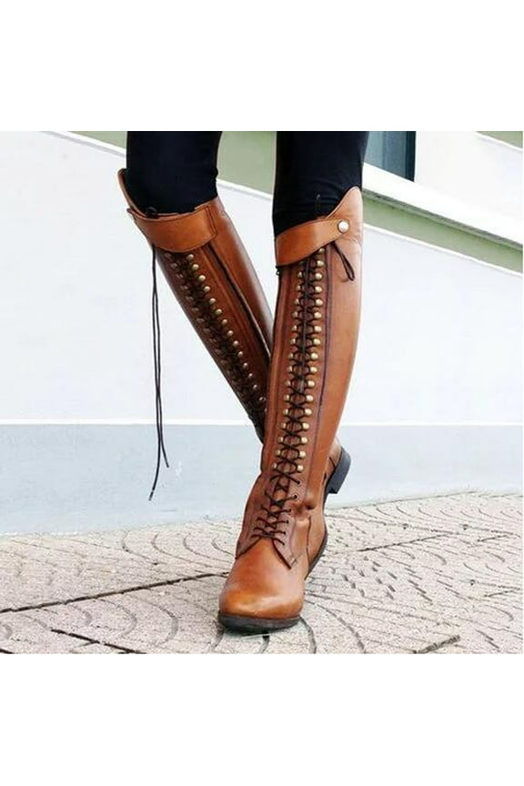 Women'S Fall Fashion Fashion Solid Color Over-the-knee Lace-up Thick Heel Women's Columbia Hiking Boots Women Brown Size 36(US:5.5)