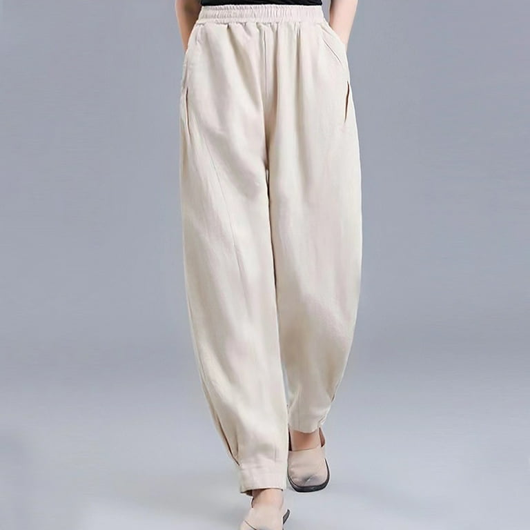 Jyeity Women'S Medium Fashion, Printed Five Points Large Size Cotton Linen Pants  Pants Shorts Leggings For Girls 10-12 Beige Size M(US:6) 