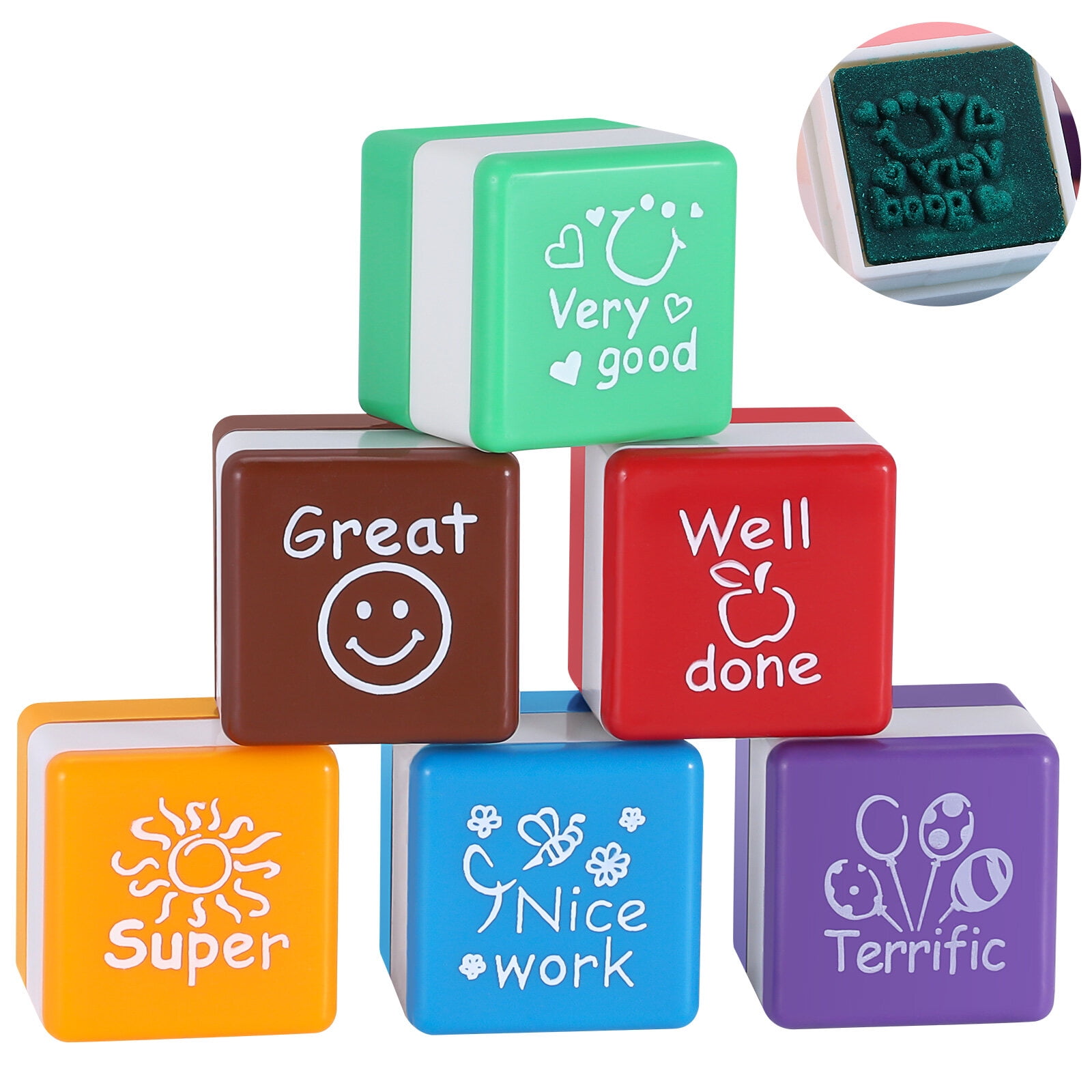 Jygee 6pcs English Teachers Encourage Stamp Seal Water Self-Inking Kid Cartoon Encouragement Toys