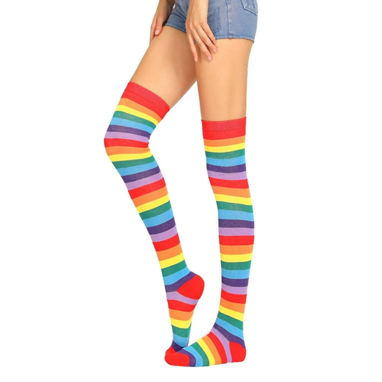 Jygee Pack of 2 Striped Plus Size Thigh High Socks Breathability Unique  Flexible Fad Appearance Non Slip Hose Sock Boots Stockings black white 