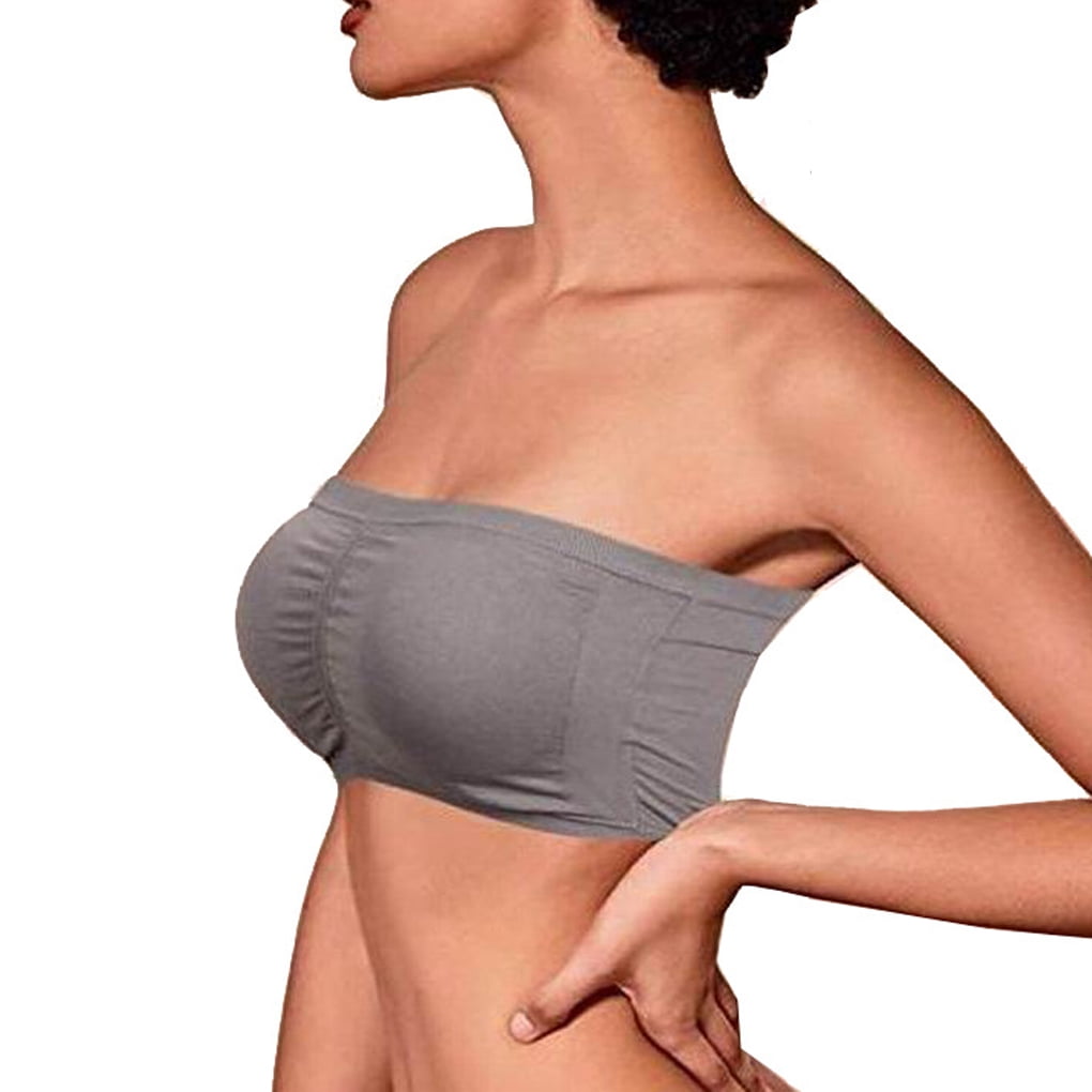 Jygee Wireless Bra Strapless Bras Bandeau Padded Seamless Underwear Simple  Color Lightweight Undergarment Off Shoulder Clothes Party light gray 
