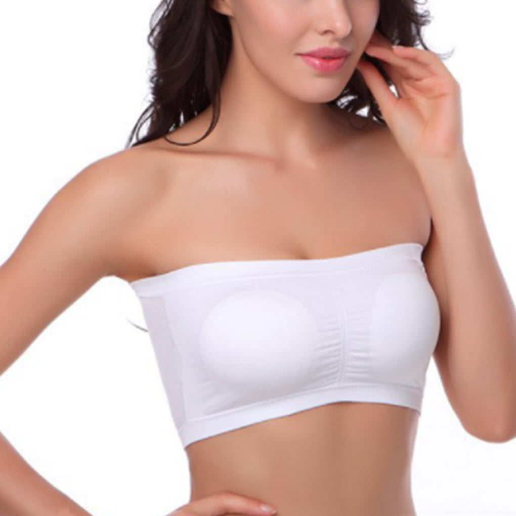 Jygee Wireless Bra Strapless Bras Bandeau Padded Seamless Underwear Simple  Color Lightweight Undergarment Off Shoulder Clothes Party white