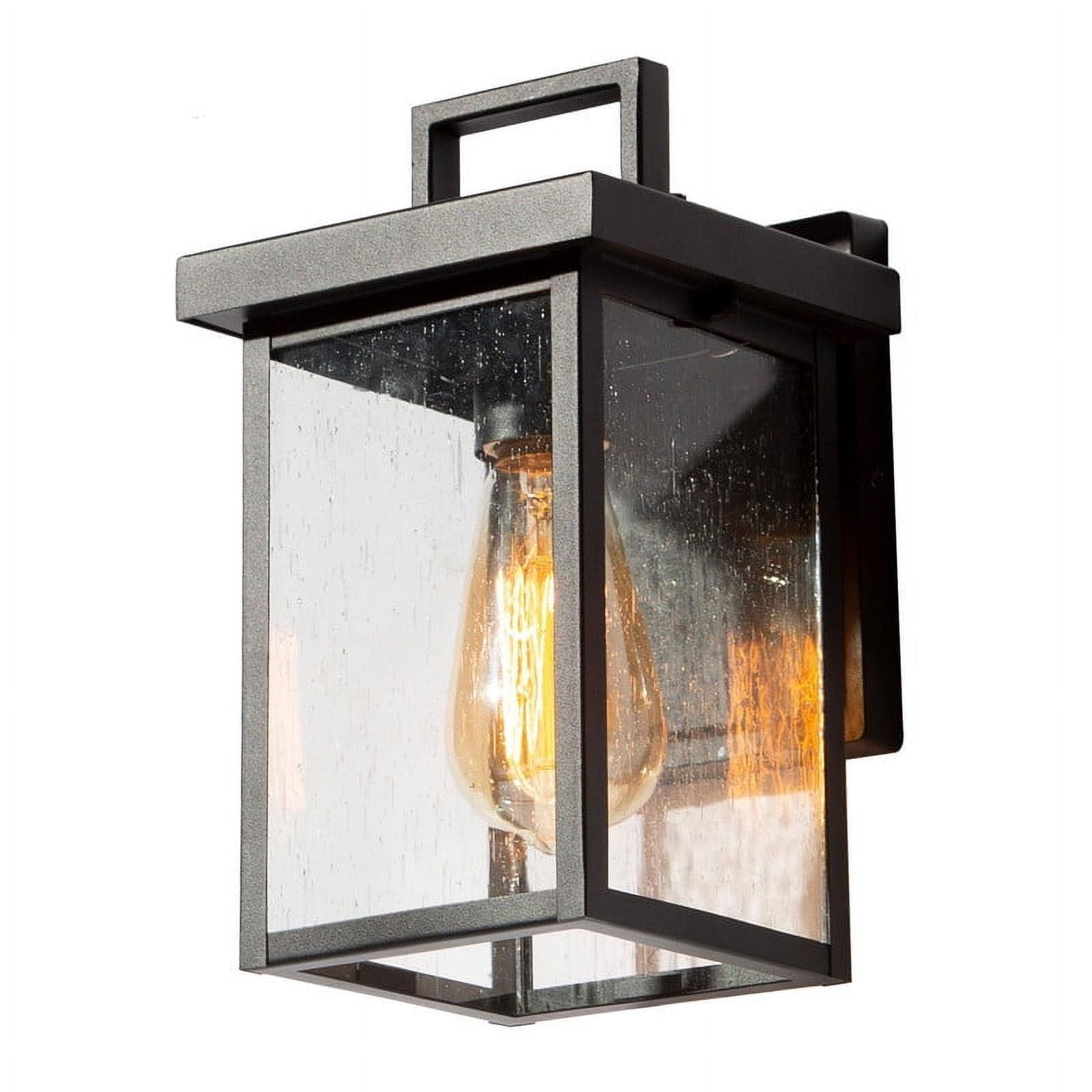 LNC Black Outdoor Wall Lantern withseeded Glass Panels, Modern Rectangularsconce, 10.5" H
