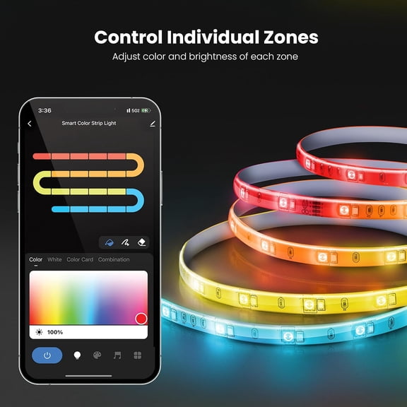 Jylp 16Ft Smart Led Light Strip Rgbw Color Chasing Wi-Fi Works With Home For Bedroom Tv Backdrop Gaming Room Remote Control