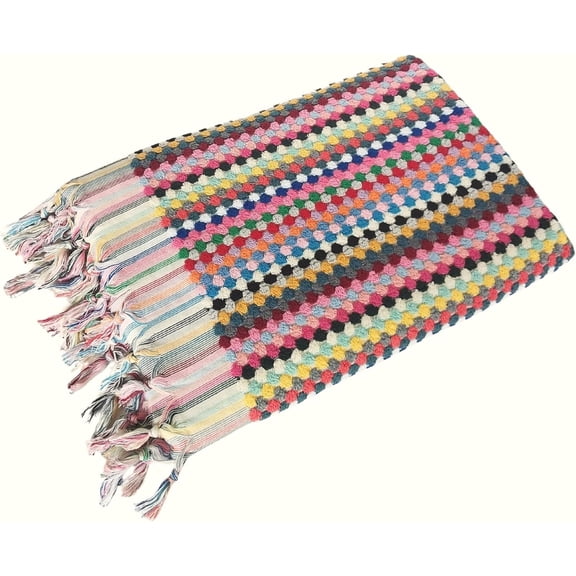 Jylp Multicolor Large Turkish Cotton Beach Towel Boho Rainbow Double Sided Terry Bath Towel For Pool Spa Travel Soft Absorbent Pom Pom Fringe