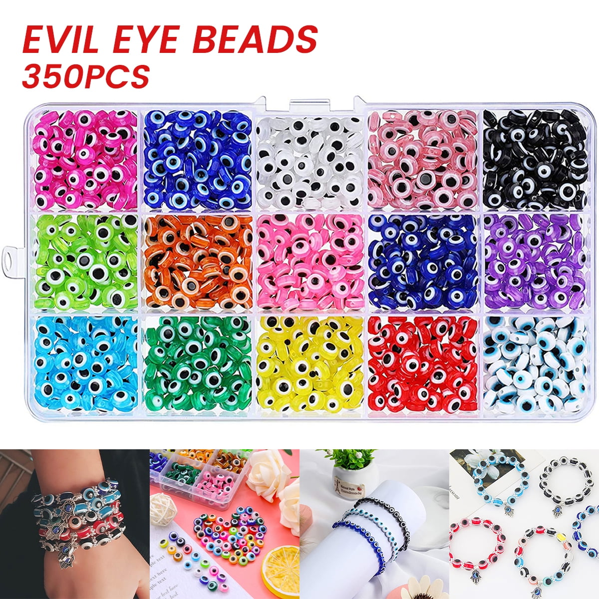 Jytue 450pcs Evil Eye Beads Set 6mm 15 Colors Flat Easter Round Eye Bracelet Bead Kits Colorful for DIY Bracelets Jewelry Making, Adult Unisex, Size