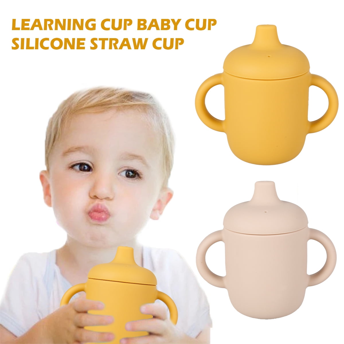 Travelwant 200ML Toddler Cup, Silicone Training Cup Sippy Cup with Straw,  Spill Proof and Non-Slip Handles, BPA-Free, Unbreakable, Trainer Cup for