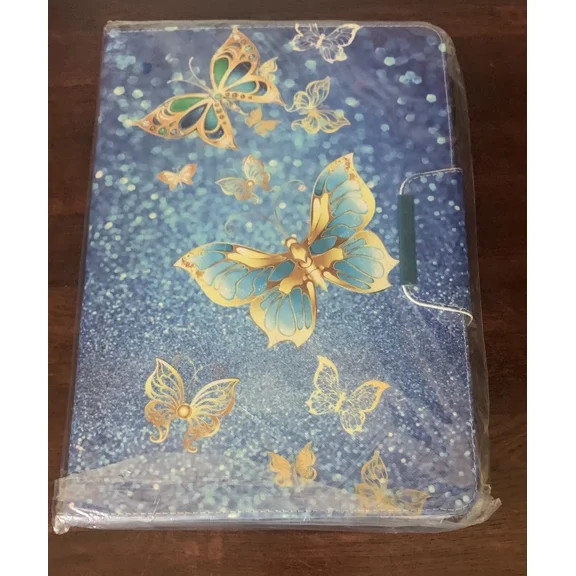 Jzcreater 9.5-10.5" Universal Tablet Case, Blue W Gold Butterflies, Multi-Angle