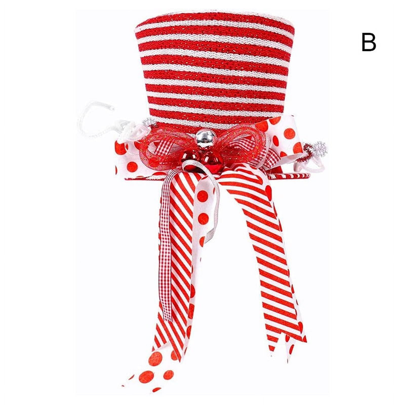 Jzenzero Christmas Tree Topper Top Hat with Classic Stripes & Bow