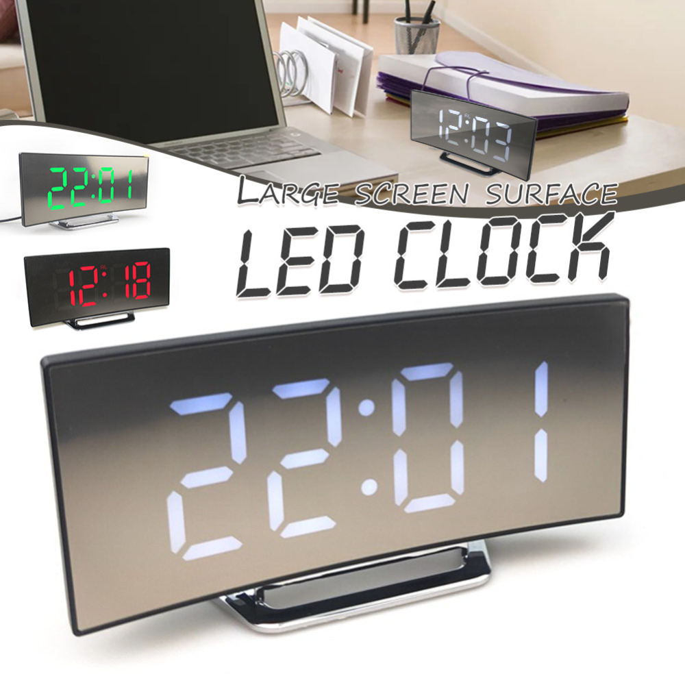 Jzenzero Digital Display Electric Alarm Clock Large Screen Curved LED