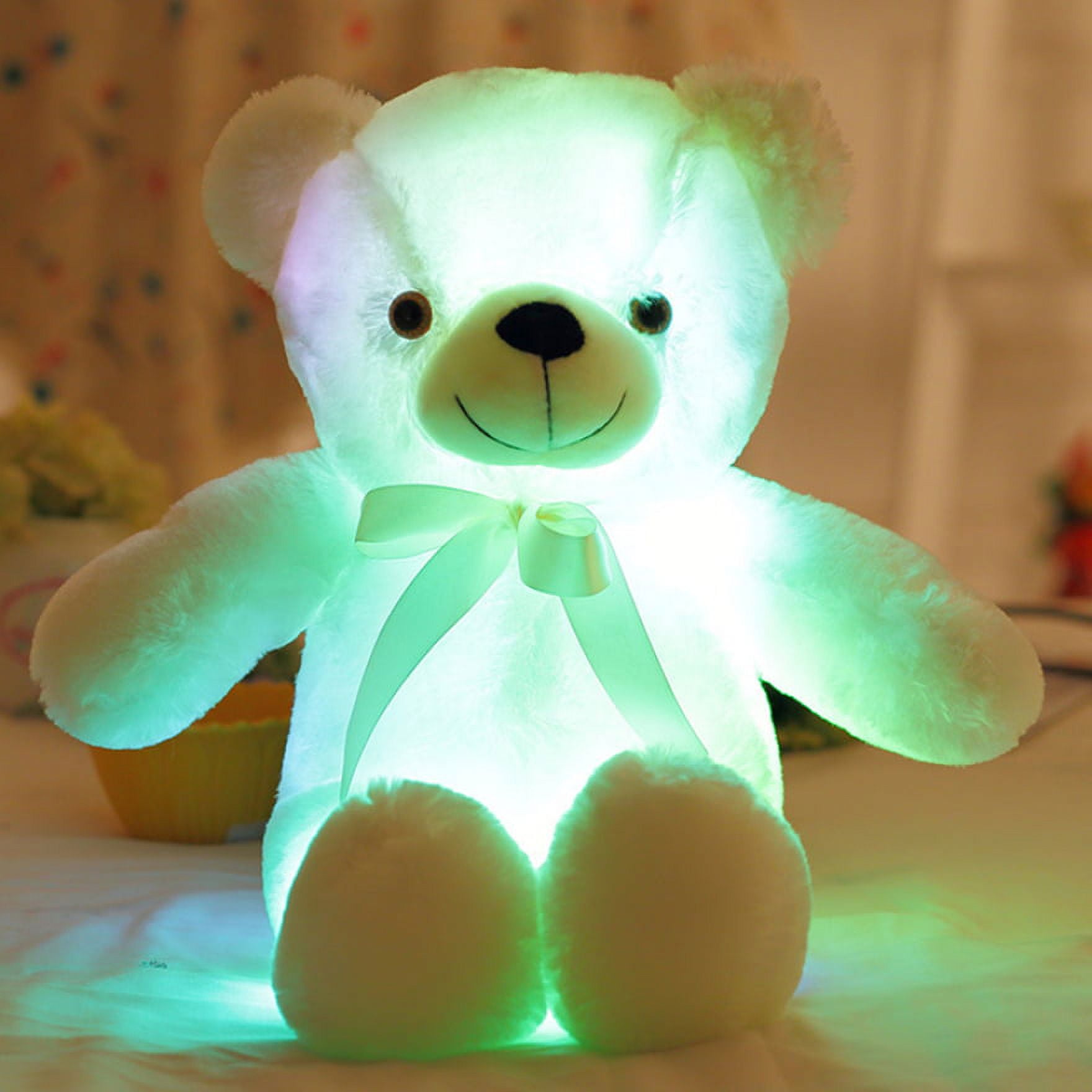 Jzenzero Glow Teddy Bear with Bow-tie Creatives Stuffed Animal Soft LED  Light Up Plush Toy For Adults Kids New