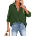 Jzuxvd Button Down Shirts for Women Casual Pleated Long Sleeve Shirt
