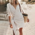 thumbnail image 1 of Jzuxvd Cotton Linen Dresses for Women 2024 3/4 Sleeve Casual Midi Dress Flowy Gauze Shift Dress Vacation Beach Dress Spring Summer Beige XL, 1 of 5