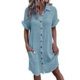 thumbnail image 1 of Jzuxvd Cotton Linen Dresses for Women 2024 Short Sleeve Casual Midi Dress Flowy Gauze Shift Dress Vacation Beach Dress Spring Summer Light Blue M, 1 of 5