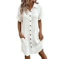 Jzuxvd Cotton Linen Dresses for Women 2024 Short Sleeve Casual Midi