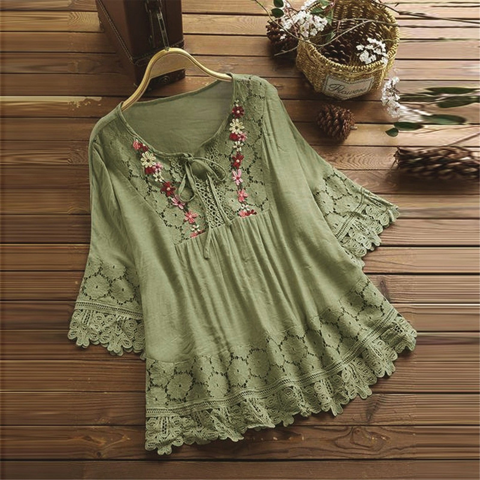 Jzuxvd Embroidered Tops for Women Plus Size Vintage Lace Jzuxvd Embroidered Tops for Women Plus Size Vintage Lace