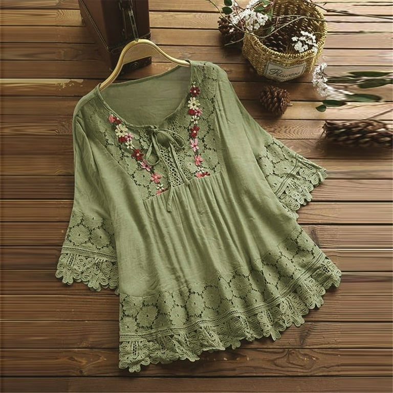 Jzuxvd Embroidered Tops for Women Plus Size Vintage Lace