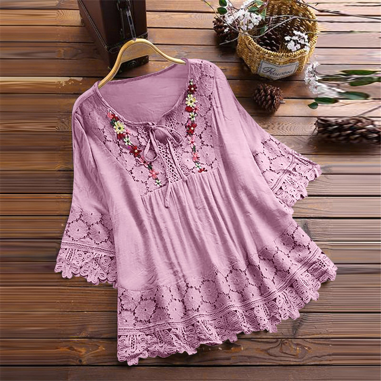 Jzuxvd Embroidered Tops for Women Plus Size Vintage Lace Jzuxvd Embroidered Tops for Women Plus Size Vintage Lace