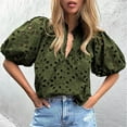 thumbnail image 1 of Jzuxvd Eyelet Tops for Women Summer Tops, Eyelet Blouse for Women Hollow Out Lace Top Embroidered Blouses, V Neck Button Puff Sleeve Army Green L, 1 of 5