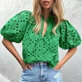 thumbnail image 1 of Jzuxvd Eyelet Tops for Women Summer Tops, Eyelet Blouse for Women Hollow Out Lace Top Embroidered Blouses, V Neck Button Puff Sleeve Green M, 1 of 5