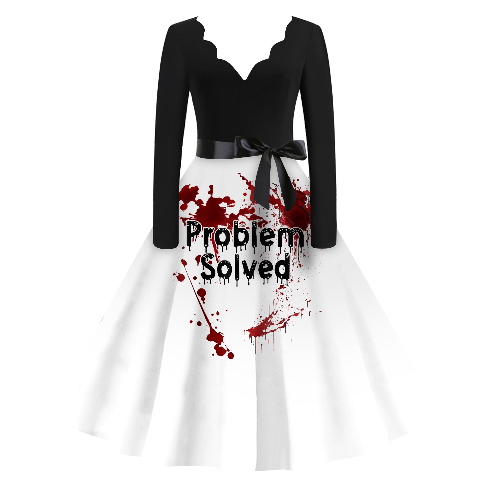 Jzuxvd Halloween Funny Print OffShoulder Dress Long Sleeve Funny